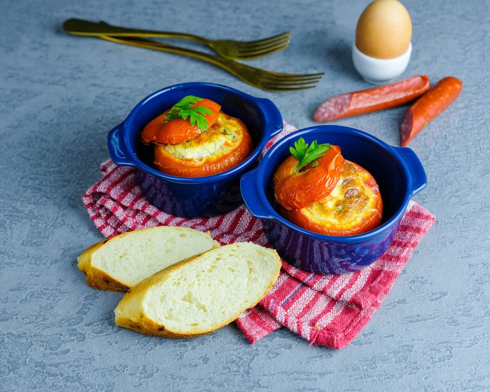 Омлет в помидорах: вкусный завтрак с сыром и колбасками